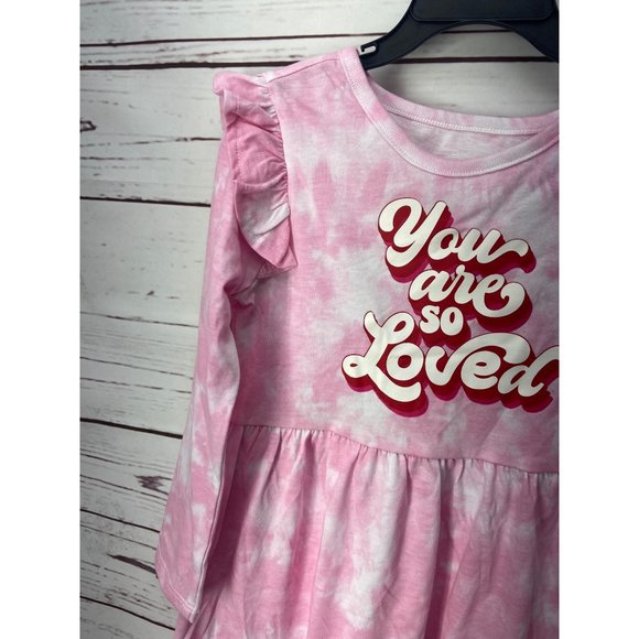 Wonder Nation Pink Tie Dye 3/4 Ruffle Sleeves You Are Loved Girl's Dress Size 5T - Picture 3 of 4